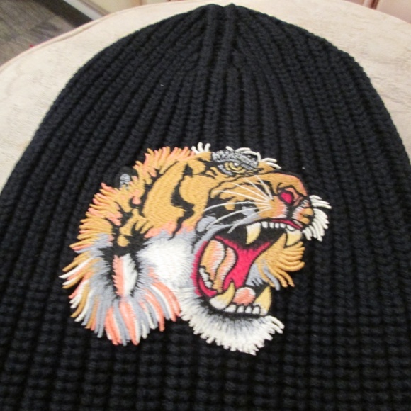 new GUCCI black WOOL Tiger Supreme beanie Sz M - Picture 3 of 13